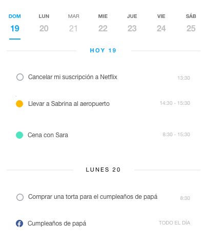 Agenda diaria en el calendario de Any.do