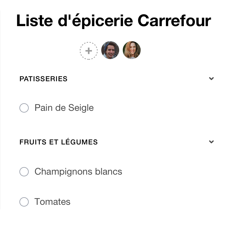 Liste d'épicerie partagée sur Any.do