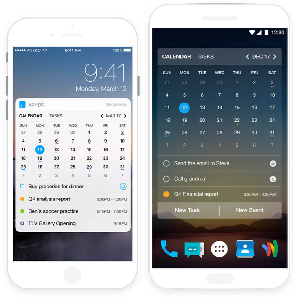 Widget calendario per Schermata Home per iPhone e Android